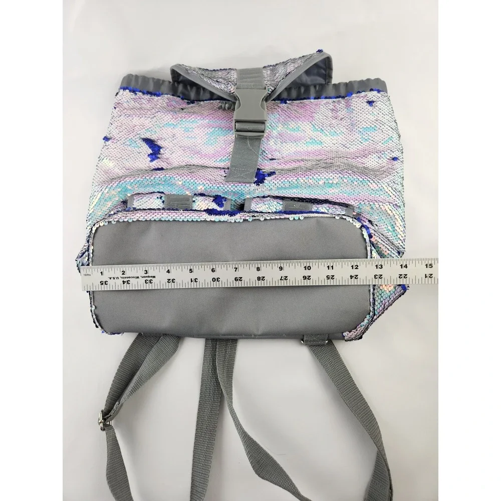 Justice Shimmer Sequin Unicorn Mermaid Iridescent School Backpack Travel Sensory